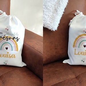 Soft toy bag, treasure bag, personalized / Small and large polyester pouches Arc en ciel 1