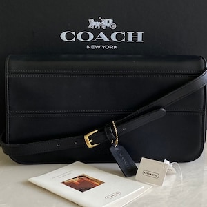 NWT Coach Vintage Black Leather Convertible Clutch/Shoulder Bag 9091