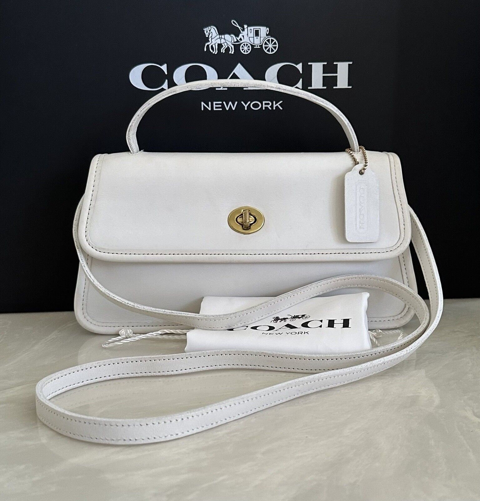 NOS COACH VINTAGE WHITE (WHITE) LEATHER CITY BAG BRASS 9790