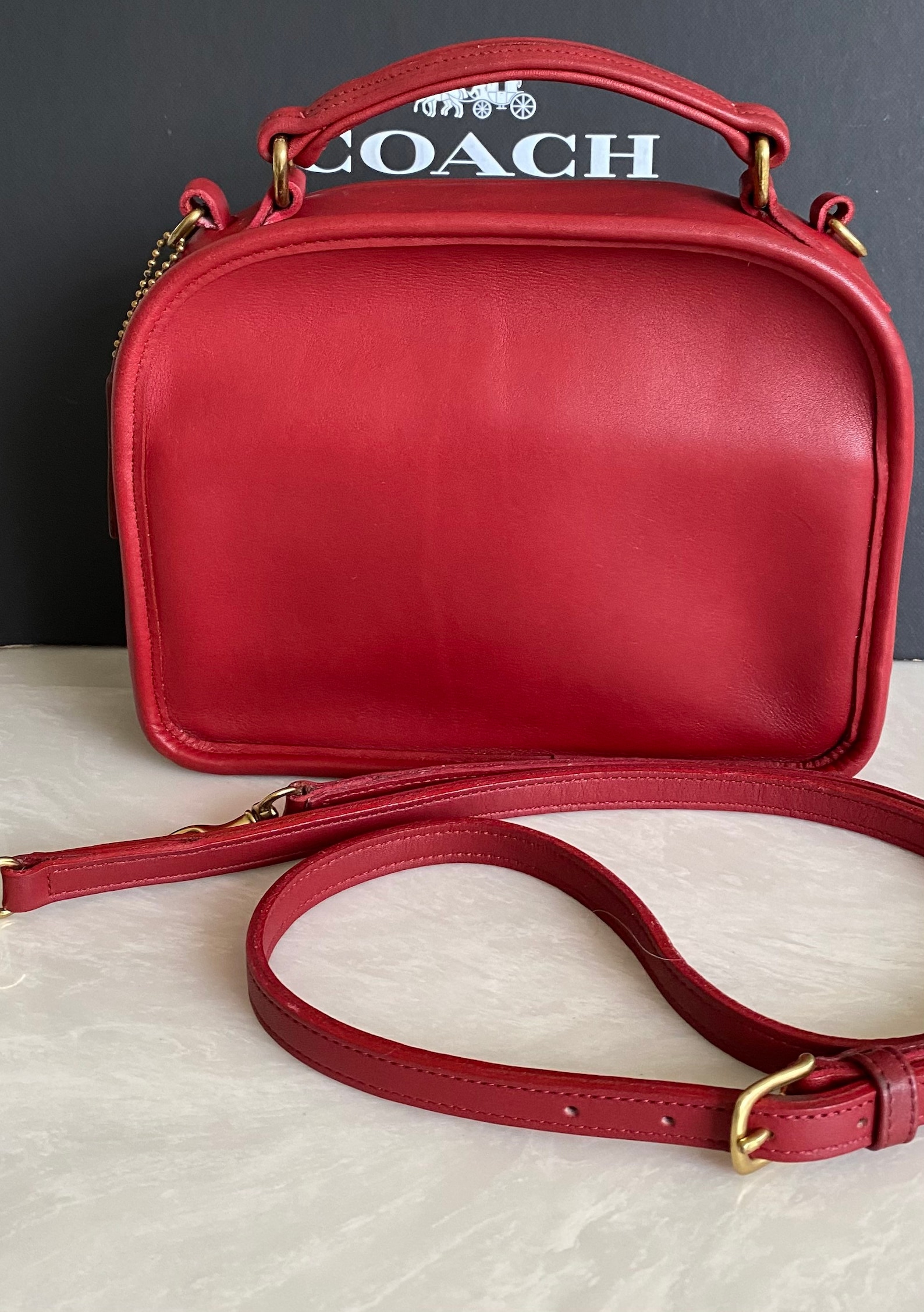 Coach Vintage Red Leather Lunch Box Satchel Bag 9991 Etsy