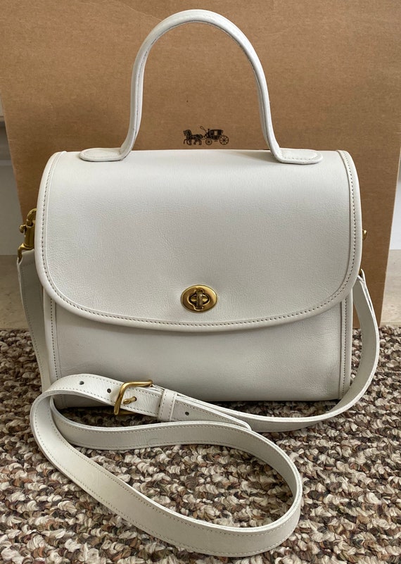 Coach Vintage White Leather Manor Handbag 9977