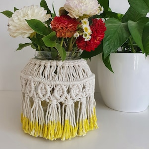 Macrame Jar Cover, Vase Wrap, Table Decor, Modern Macrame, Jar Wrap, Macrame Candle Holder, Boho, Home Decor, Candlestick, Organic