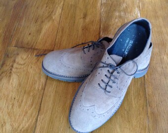 Men's Brown Suede Brogue Shoes Genuine Suede Casual Wingtip Oxford Shoes Men's Shoes Size EUR 43 UK 9