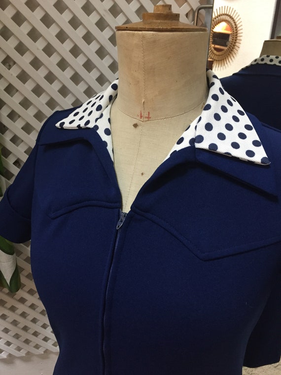 Vintage 60s Mod Navy Polka Dots