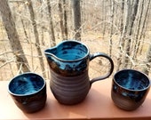 Pitcher and tumbler set, handmade pottery, mug set, dark clay, pitcher, whiskey tumbler, wine tumbler