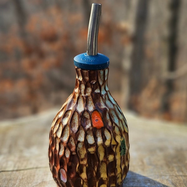 Hand carved oil dispenser, drippy glaze,  bubble bath pour, apothecary,  home decor, handmade gift FREE SHIPPING
