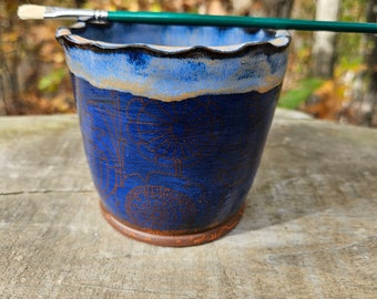 Paint water bowl stoneware, patterned, drippy glaze, holds brushes, artist gift. Free shipping
