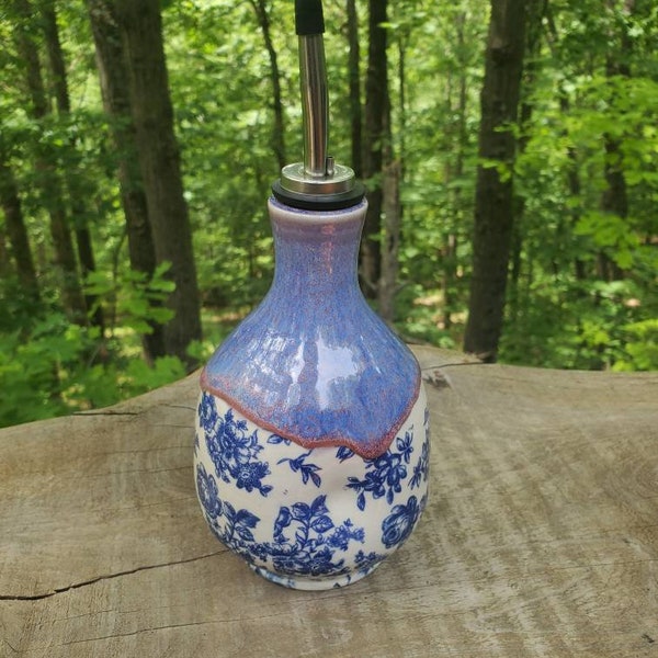 Handmade oil dispenser, drippy glaze, patterned bubble bath pour, apothecary,  home decor, handmade gift FREE SHIPPING