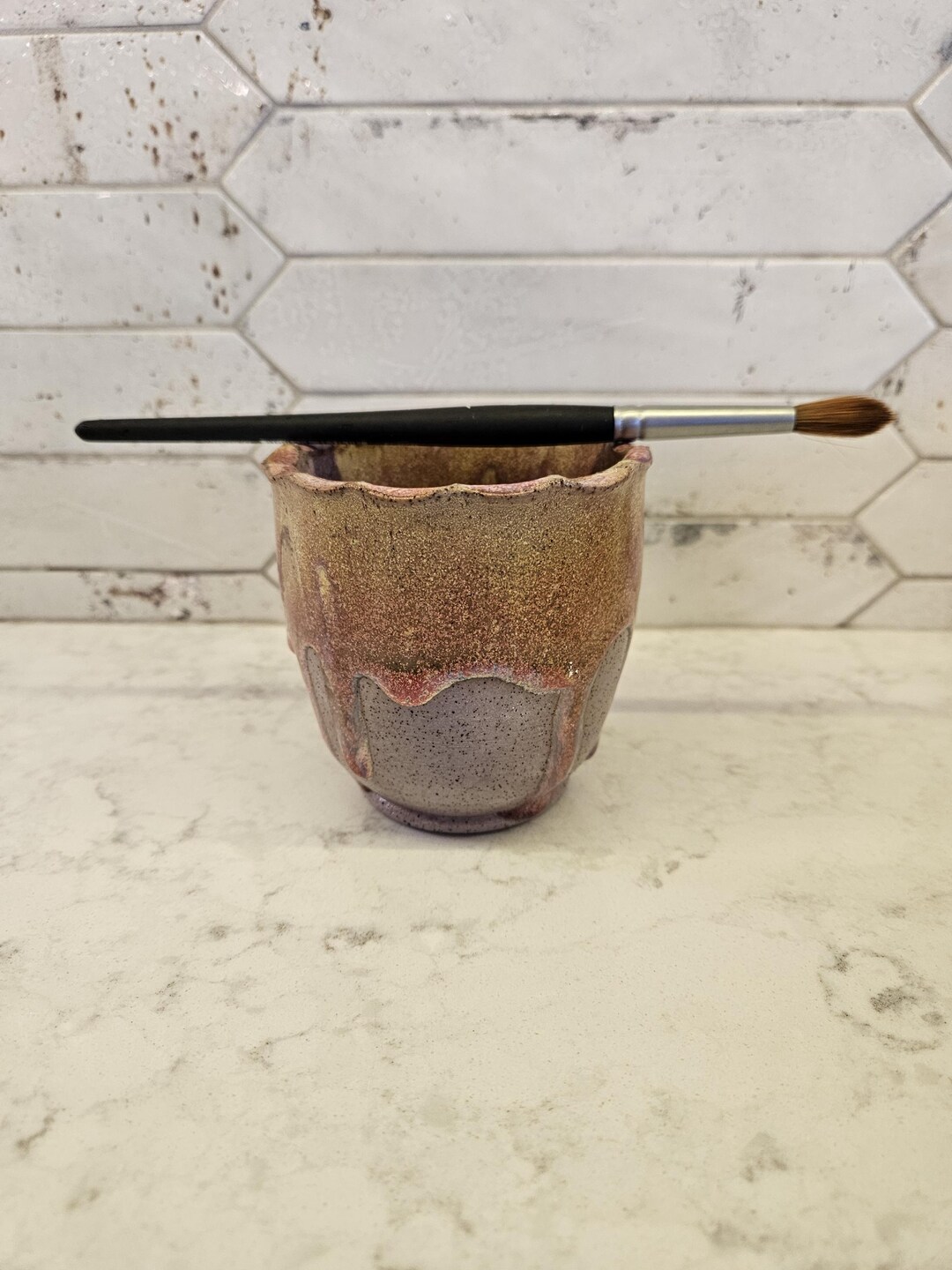 Speckled Stoneware Paint Brush Bowl, Drippy Glaze Artist Gift Etsy