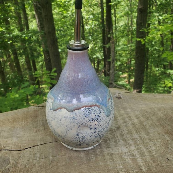 Handmade oil dispenser, drippy glaze, patterned bubble bath pour, apothecary,  home decor, handmade gift FREE SHIPPING