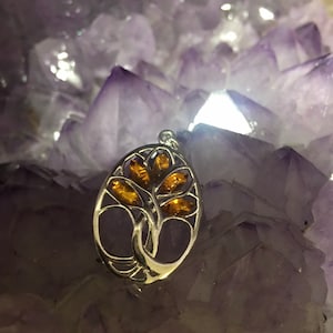 Baltic Amber Oval Tree of Life Pendant 925 Silver