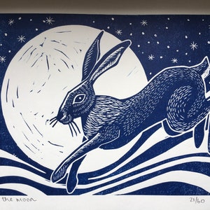 Hase und Mond Original Print Limited Edition Kunst