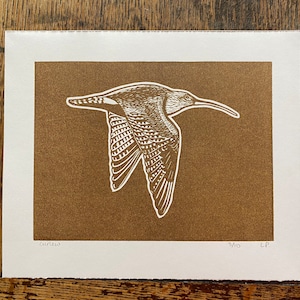 Curlew bird linoprint original wall art limited edition