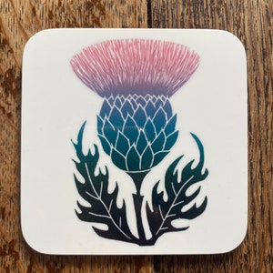Dessous de verre chardon à partir d&#39;oeuvres d&#39;art originales en linogravure