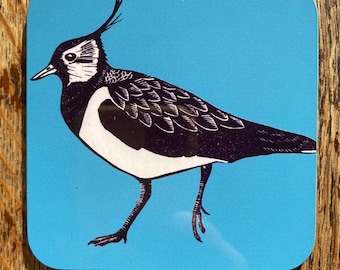 Lapwing coaster from original linocut artwork