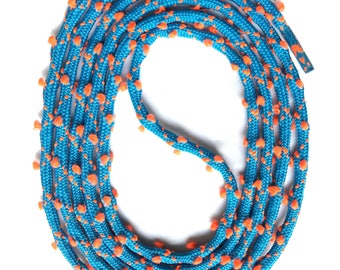 SNORS - laces - round lace turquoise/neon Orange ears woven into, 130 cm, 3 mm