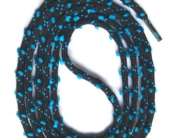 SNORS - laces - round lace black/turquoise 130 cm, 3 mm woven ears