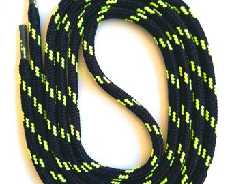 SNORS - Laces - SAFETY SENKEL Black/Neon Yellow, 8 lengths, approx. 5 mm - Round-spangleds for work shoes, hiking shoes, trekking shoes