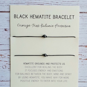 Black Hematite Couple Bracelet: Adjustable Gemstone Bead Set