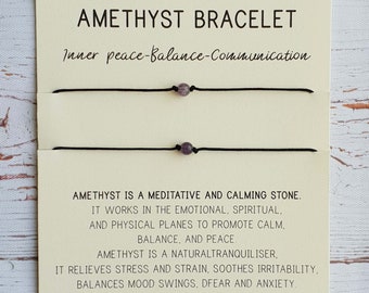 Amethyst Couple Bracelet: Gemstone Bead Cord Bracelet Set