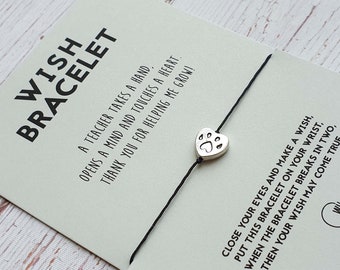 Teacher Gift Wish Bracelet, Heart Charm, Friendship Bracelet