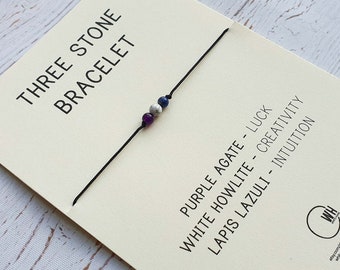 Dreistein-Armband: Lila Achat, Howlith, Lapis Lazuli