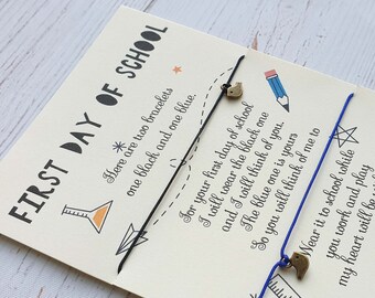 First Day of School Wish Bracelet Set: Mother Daughter Jewelry
