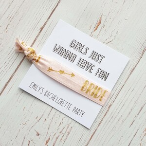 CUSTOM NAME - Hair Tie Bachelorette Gift, Hair Tie Favors, Bachelorette party Favor, Wedding Party Bridesmaid Hair Ties, Bachelorette Party