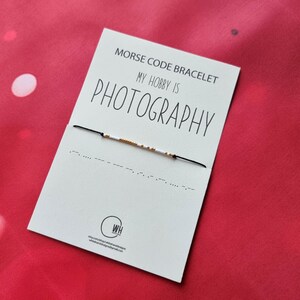 Pulsera con código Morse para fotografía: cuentas Miyuki de oro y plata, joyería de hobby