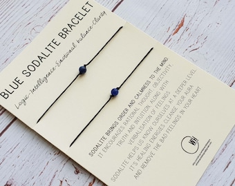 Blue Sodalite Couple Bracelet: Gemstone Bead, Adjustable Cord