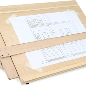 Tablero de dibujo de artista Liquidraw A2, tablero de dibujo de arte de madera maciza ajustable de 6 ángulos con regla cuadrada en T de 60 cm, caballete portátil de escritorio de madera