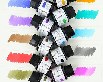 Liquidraw Fountain Pen Ink Bottles Set of 10 Assorted Colours 35ml Inks Selection Includes Black, Blue, Red & Violet Purple Etc