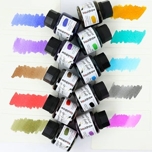 Liquidraw Fountain Pen Ink Bottles Set of 10 Assorted Colours 35ml Inks Selection Includes Black, Blue, Red & Violet Purple Etc