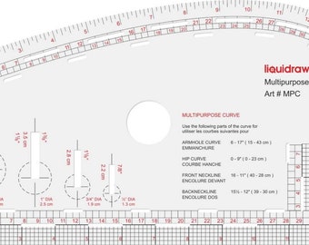 Liquidraw 4 in 1 multiuso curva righello curva giromanica, curva dell'anca, scollo anteriore e posteriore, creazione di modelli fashion design righello metrico imperiale