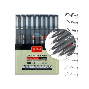 Ensemble de 9 stylos à pointe fine noire, stylo à encre pigmentée, pointes assorties avec stylo pinceau