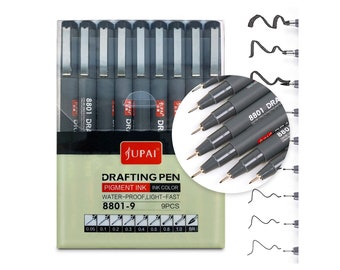 9 schwarze Fineliner Stifte Set Pigment Tusche Stift Zeichnung Fineliner, verschiedene Feder Größen mit Pinsel Stift