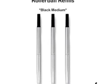 3 x Parker Compatible Rollerball Refill BLACK Pens Medium Rollerball Pen Recharges