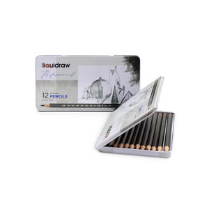 Liquidraw 12 tekenpotloden (8B-2H) Tin Case Art Schetspotloden Geschenken Set Graded Hard Soft Graphite Potlood Voor Kunstenaars, Schets, Schaduw