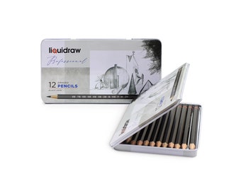 Liquidraw 12 Drawing Pencils (8B-2H) Tin Case Art Sketching Pencils Gifts Set Graded Hard Soft Graphite Pencil For Artists, Sketch, Shading