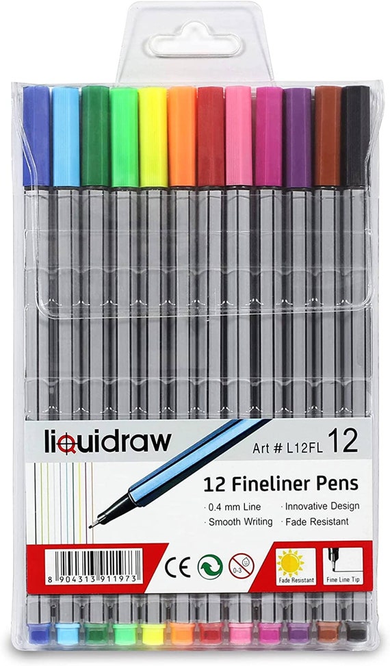 12 Fineliner Colouring Pens Set Fine Point Pens 0.4mm Assorted Colours,  Fineliners Coloured Pens Drawing Pens 