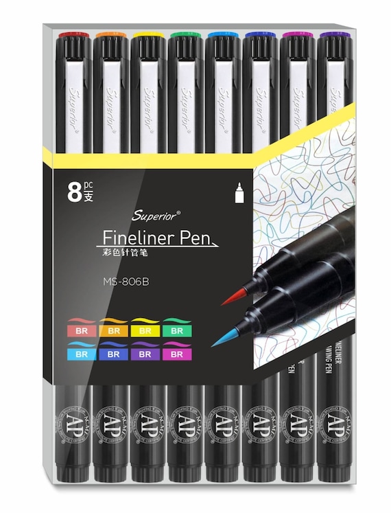 Liquidraw Drawing Pens Waterproof Black Ink Fineliner Pens Set Of 8  Fineliners Brush Pen For Watercolor, Artists, Architects, Technical  Drawing