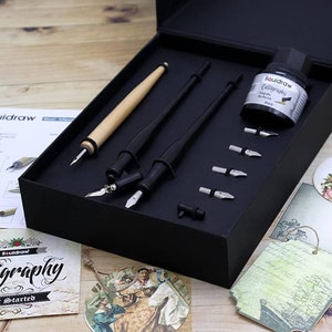 Liquidraw Calligraphy Pens Set Dip Pen Nibs Holder Set avec encre de calligraphie noire pour artistes, débutants, adultes et enfants image 1