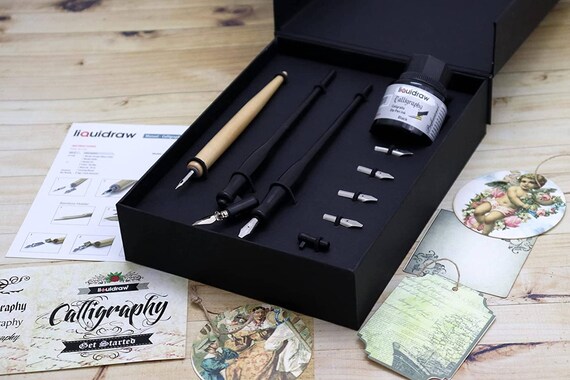 Calligraphy Pen Set For Beginners - Glass Dip Pen & Wood Pen With Inks, Nibs, And Holder