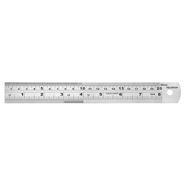 Liquidraw Steel Ruler Stainless Metal Ruler For Cutting Sewing With Metric Imperial Measuring For Engineers & Architects (20cm)