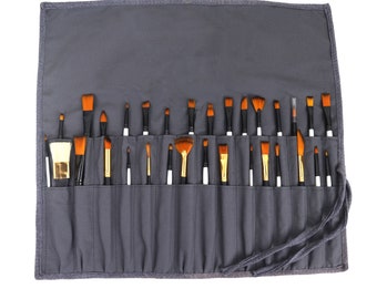 A AIFAMY 30 Pockets Artist Paint Brush Roll Up Bag Holder Canvas Pouch Case  (Colorful Leaf)