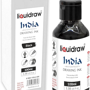 Liquidraw Black Drawing India Ink 100ml Must-Have Artist Supply Non-Toxic, Waterproof, Lightfast & Permanent Suitable for Pens Brushes Art
