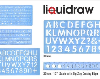 Liquidraw Lettering Stencils Set of 5 Large Alphabet Letters Templates Numbers (30 mm 20 mm 10 mm & 6, 7, 8 mm)