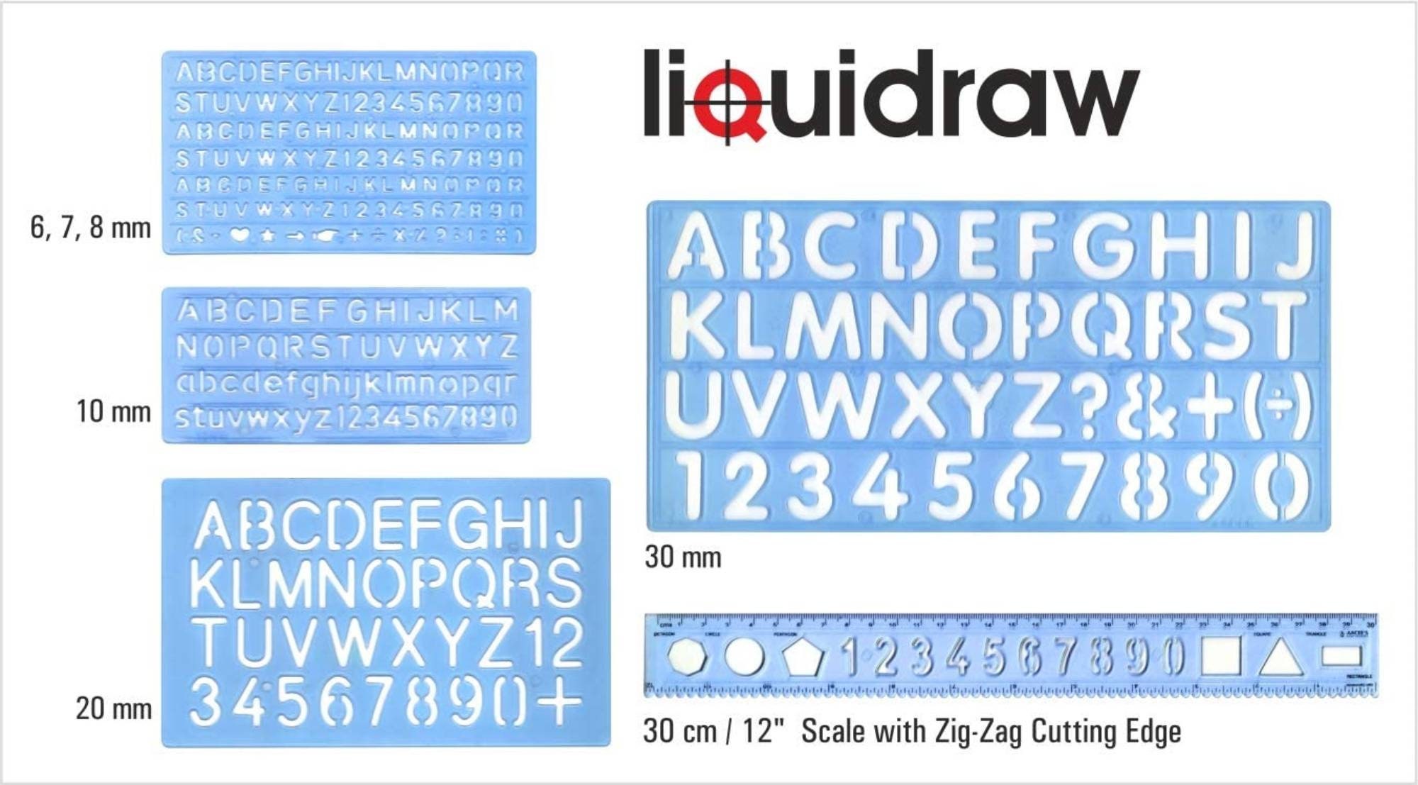 Liquidraw Lettering Stencils for Crafts English Stencil Alphabet Number  Drawing Drafting Template, Combo Set of 2mm, 3mm & 4mm