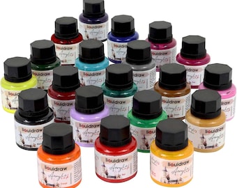 Encres acryliques Liquidraw pour artistes Lot de 20 encres étanches 35 ml Professionnel pour peinture, dessin, art, pinceaux, tableau, tissu et bois