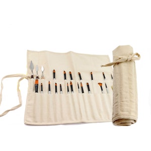 Liquidraw Penselenhouder Oprollen Natuurlijke Canvas Penselentas 30 Zakken Opbergtasje Make-up Kwastendoosje